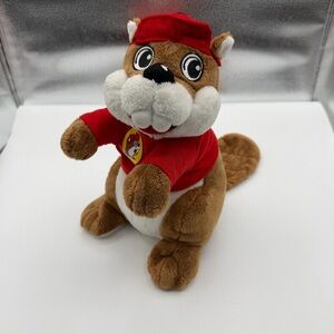 Buc-ees Beaver Plush Mascot Red Hat Shirt Stuffed Animal Gas Station Promo 11 In